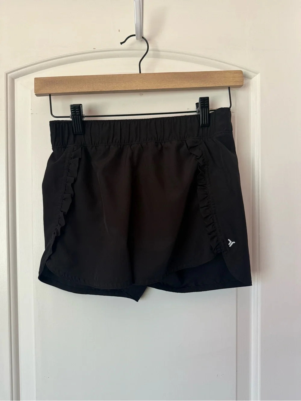 Athletic Black Girls Ruffle Trim Shorts